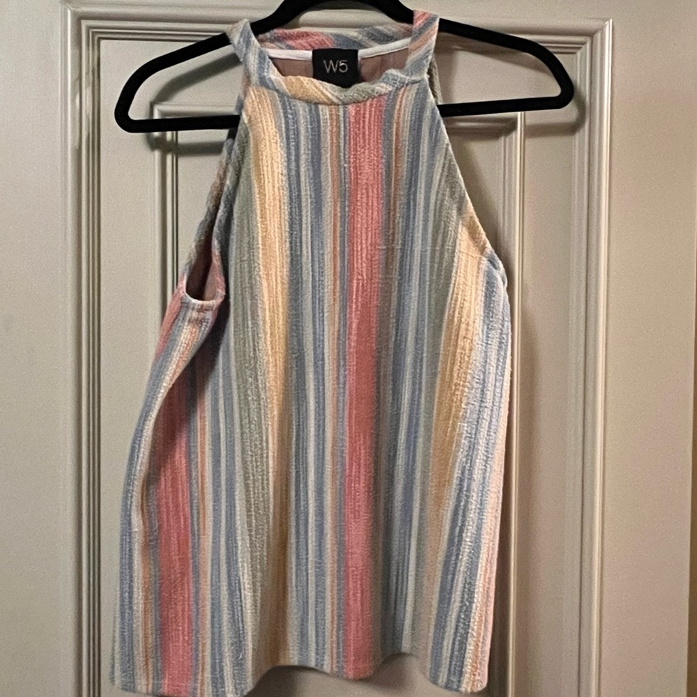 Pastel striped high neck tank top.